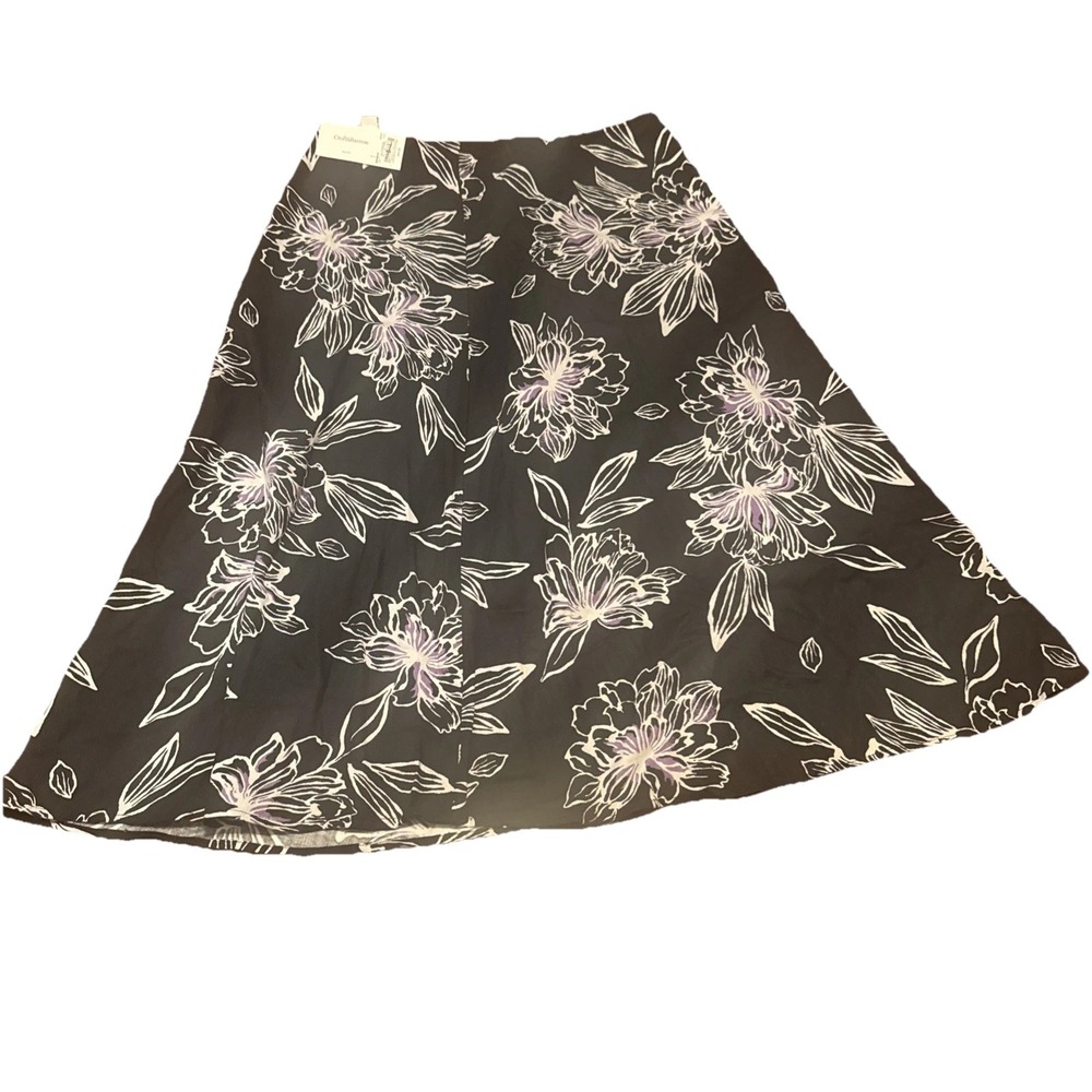 NWT Croft & Barrow Black Floral Rayon A‑Line Skirt Women's Size 8 Midi Print